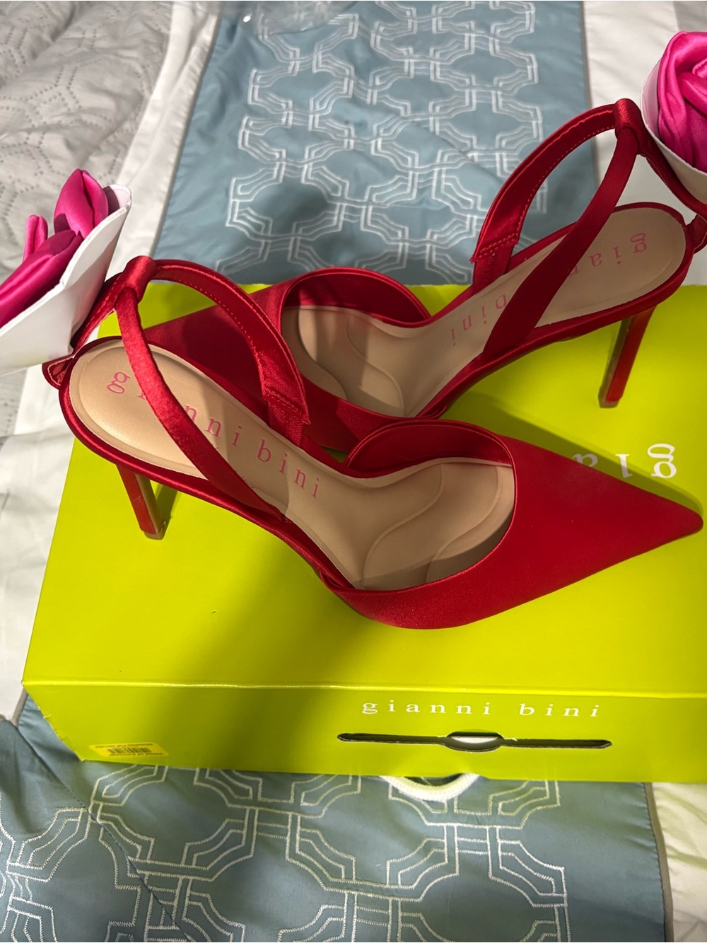 Gianni Bini Red Satin Pointed Toe Slingback Heels